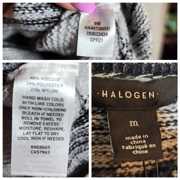 NWT Halogen Faux Cashmere Grey Stripe Puff Sleeve Sweater Size Medium - Picture 5 of 15